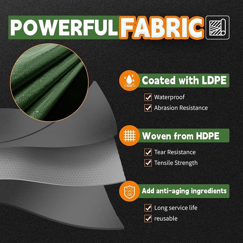 RAINDEWAY Tarps 8x10 Feet,Tarp Waterproof,9Mil Thick,Finished Size,Multipurpose Poly Tarp Cover with Metal Grommets and Reinforced Edges,Green/Black Tarpaulin - Image 2